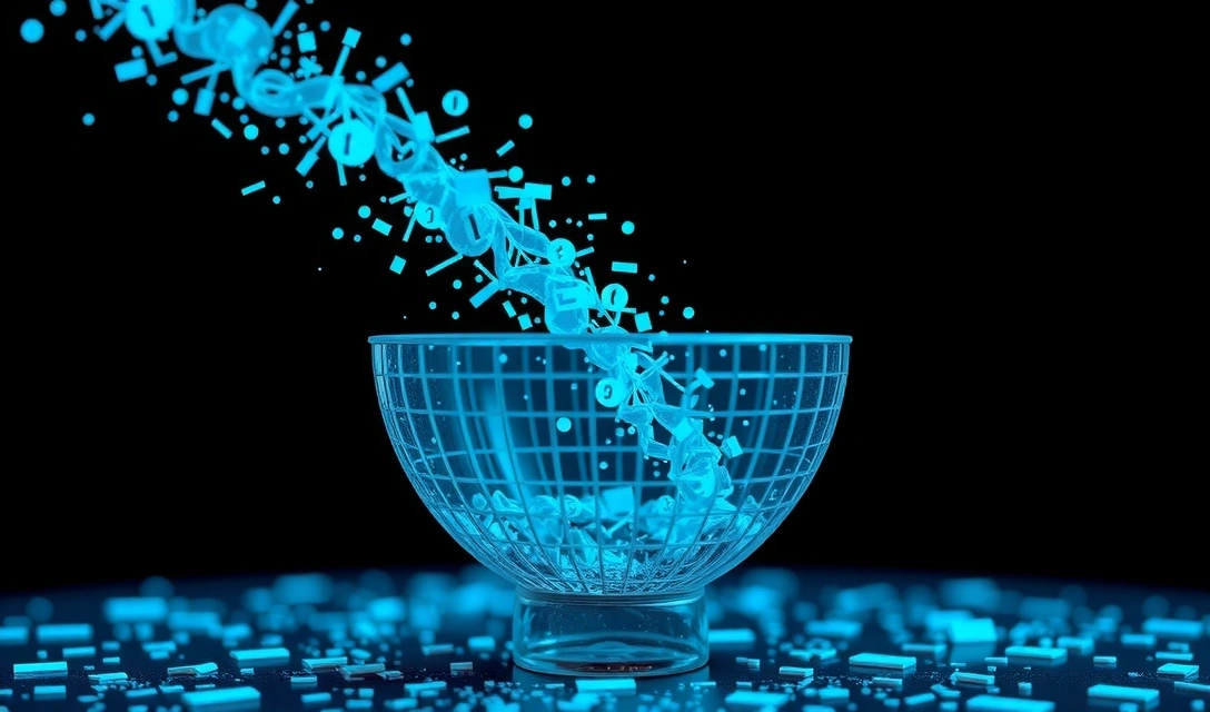 Illustrazione di dati che fluiscono in un imbuto, rappresentando la raccolta dati